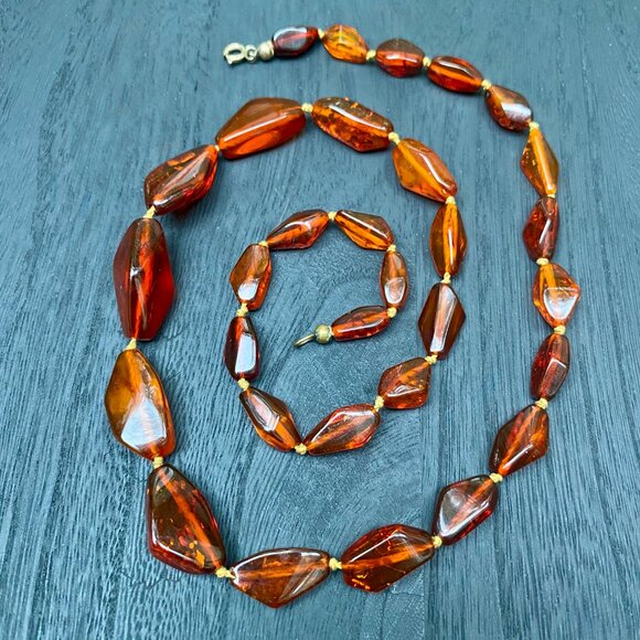 Vintage|Antique Geometric Honey-Cognac  Genuine BALTIC AMBER  24”Beaded NECKLACE - Picture 6 of 8